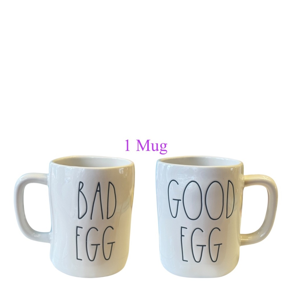 Rae Dunn Double Sided Easter Good Egg Bad Egg White Mug
